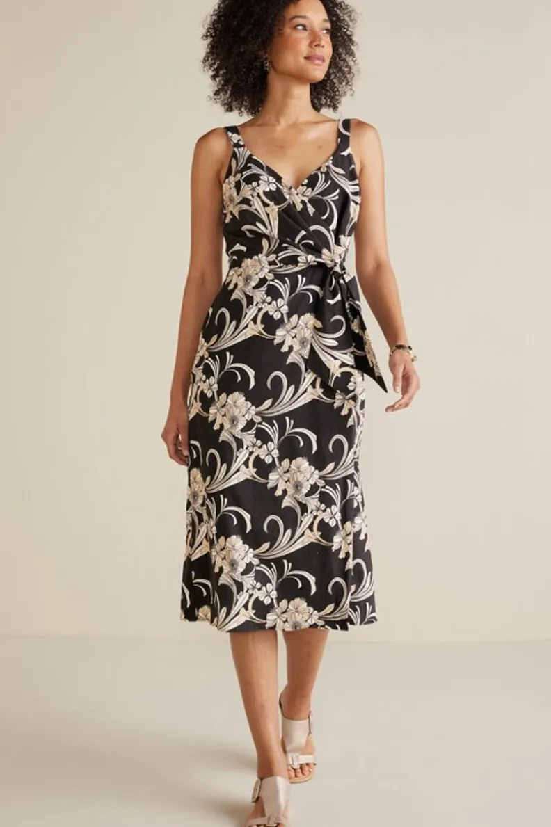 Vestido midi Isla en lino suave con elasticidad - Estampado botánico dorado de Soft Surroundings