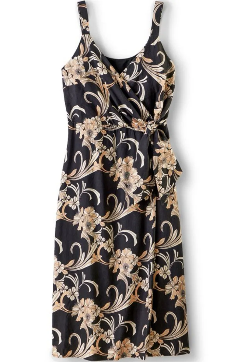 Vestido midi Isla en lino suave con elasticidad - Estampado botánico dorado de Soft Surroundings