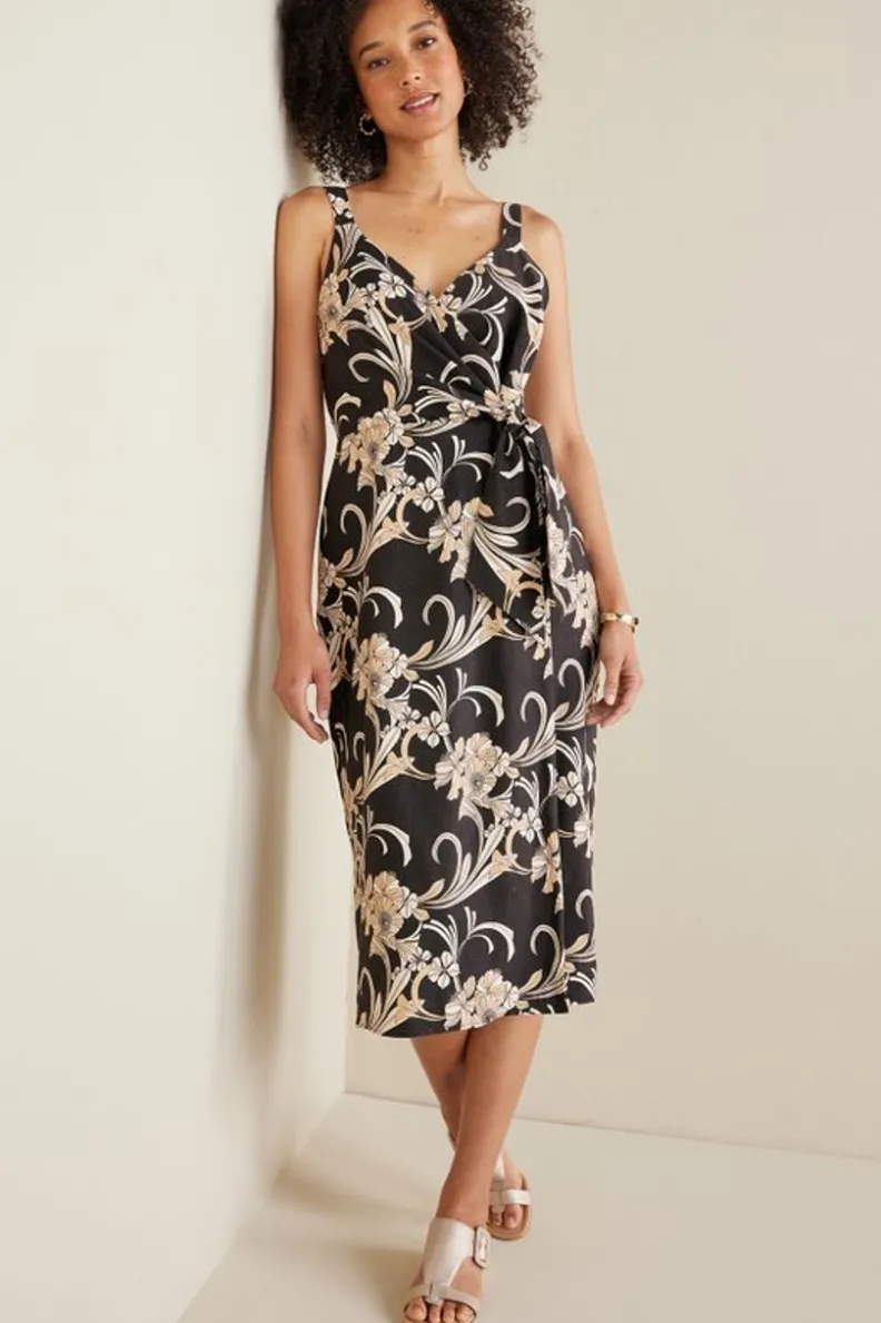 Vestido midi Isla en lino suave con elasticidad - Estampado botánico dorado de Soft Surroundings