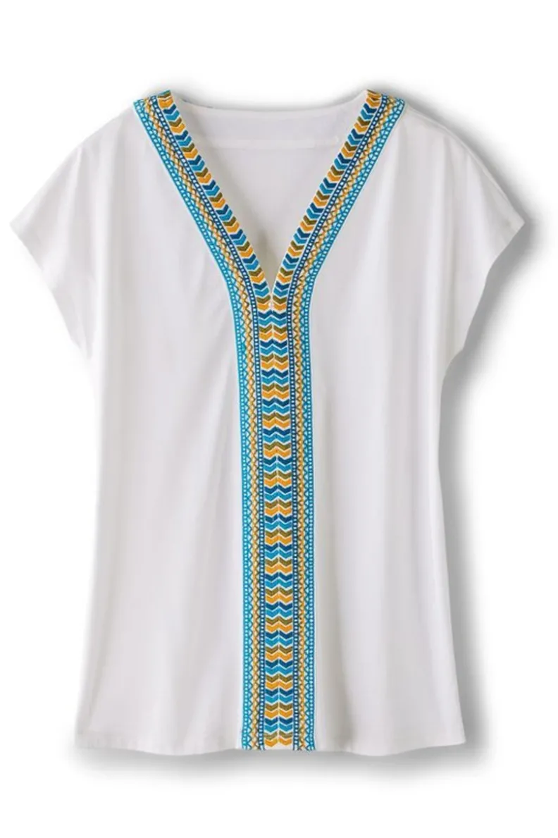 Camiseta Izabel Bordada en Blanco - Diseño Elegante de Soft Surroundings