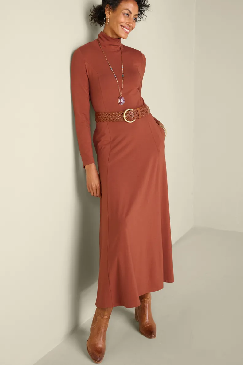 Vestido midi Jackie de tejido suave - Modelo largo casual con detalles en punto elástico (Soft Surroundings Collection)