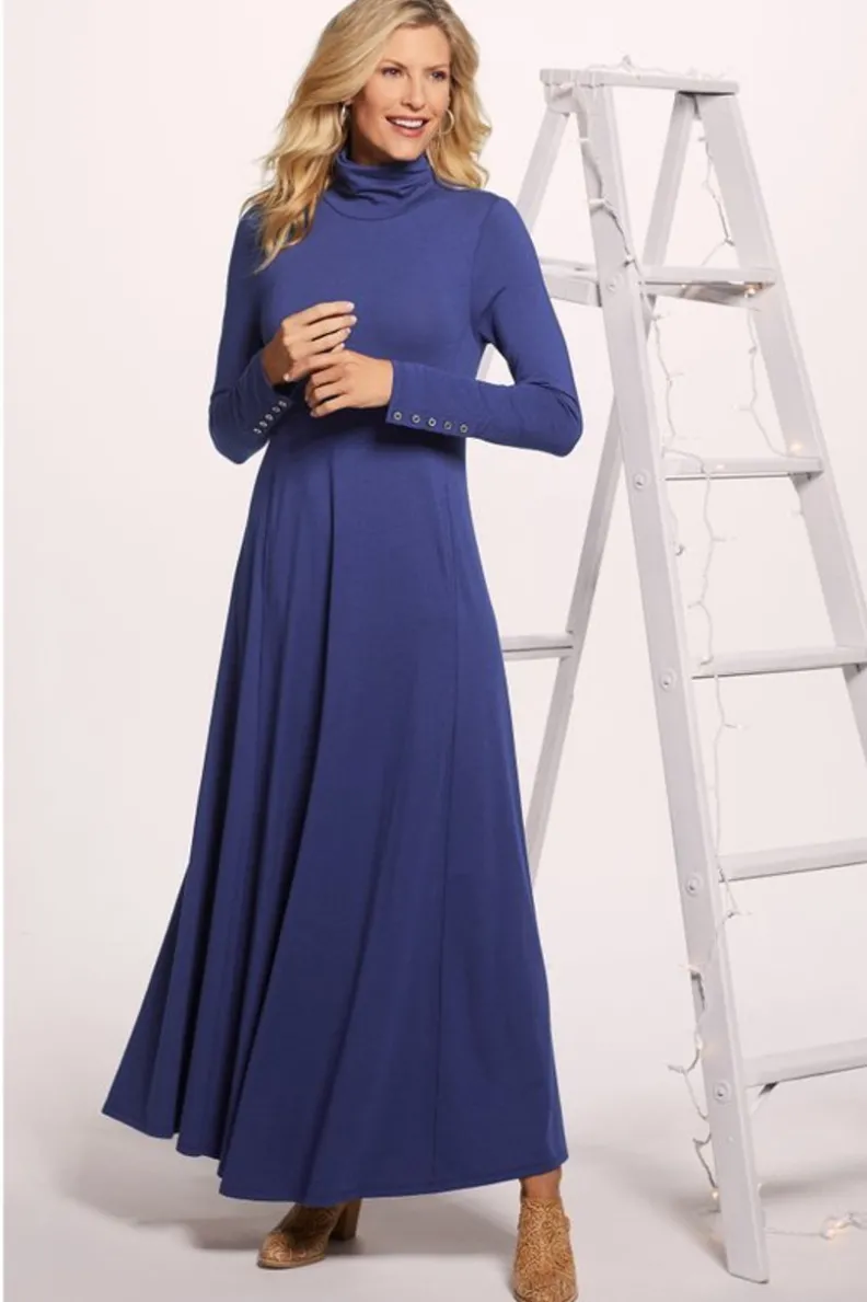 Vestido midi Jackie de tejido suave - Modelo largo casual con detalles en punto elástico (Soft Surroundings Collection)