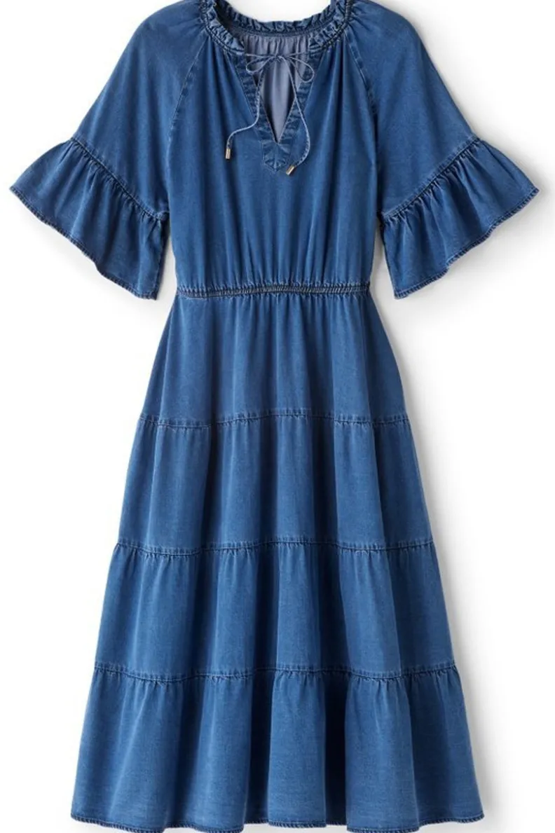 Vestido midi de verano Jessanne en Tencel suave - Elegancia en tonos índigo oscuro con detalles elegantes de Soft Surroundings
