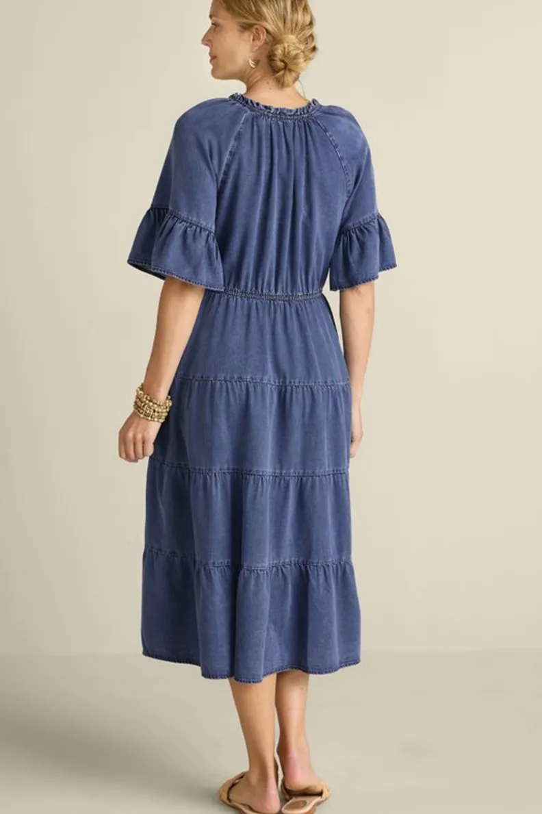 Vestido midi de verano Jessanne en Tencel suave - Elegancia en tonos índigo oscuro con detalles elegantes de Soft Surroundings
