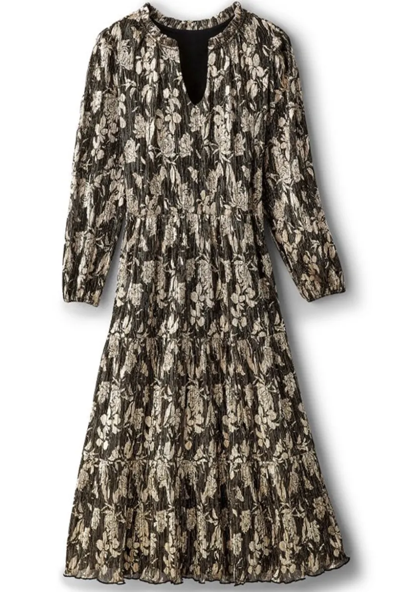 Vestido Midilargo Elegante Jobelle con Brillo Dorado - Detalles Jardín Metálico para Ocasiones Especiales de Soft Surroundings
