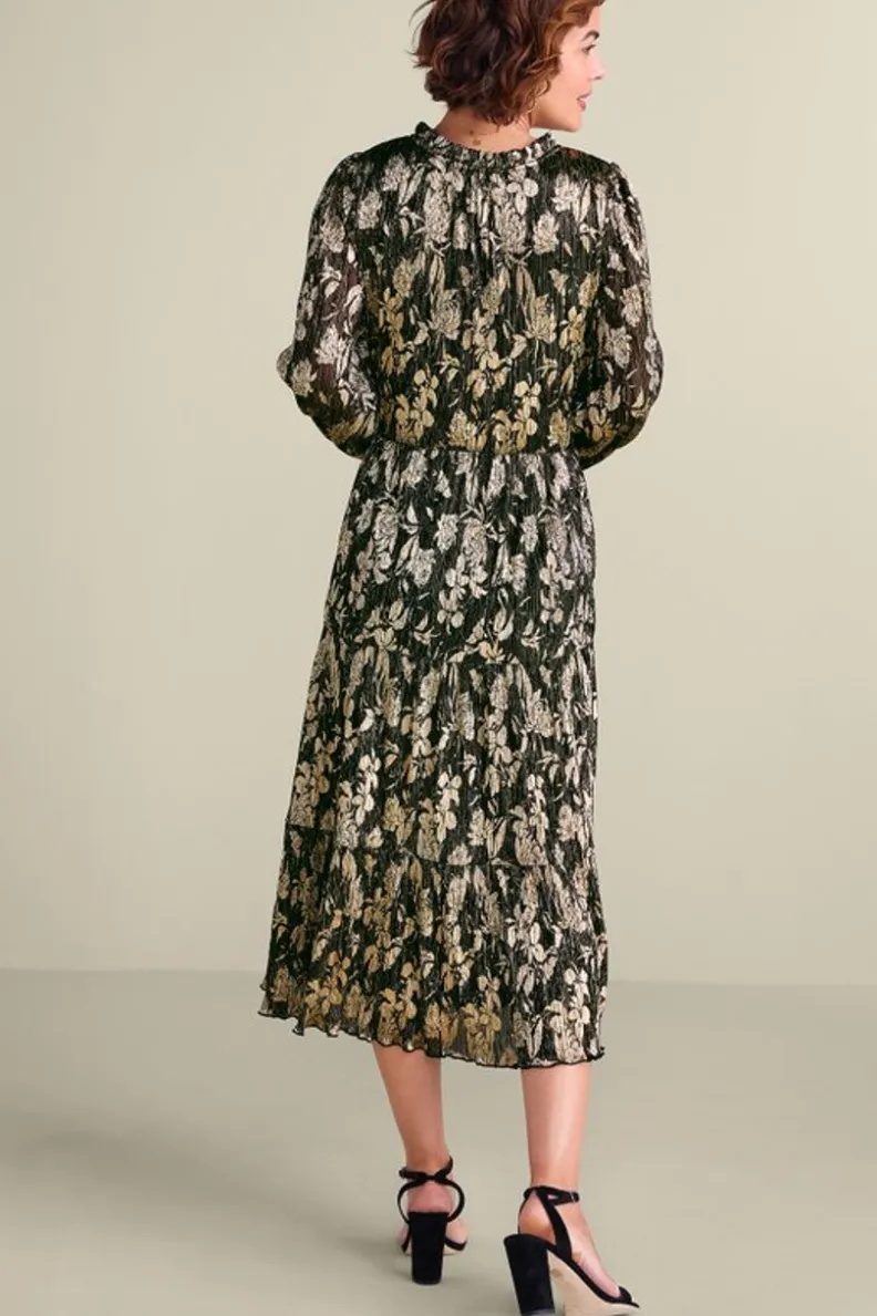 Vestido Midilargo Elegante Jobelle con Brillo Dorado - Detalles Jardín Metálico para Ocasiones Especiales de Soft Surroundings