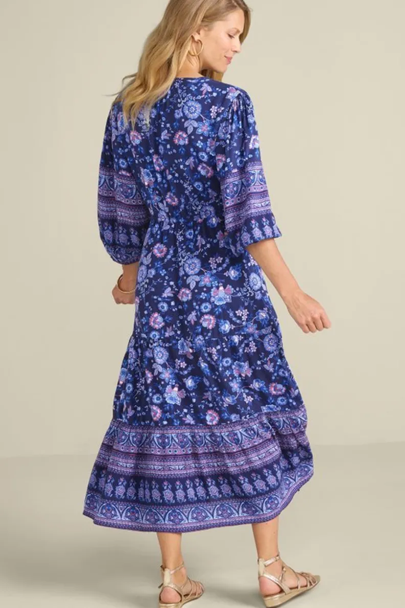 Vestido midi Jordana de Soft Surroundings - Elegancia bohemia con estampado floral en tonos tierra siena, talle medio para looks primaverales