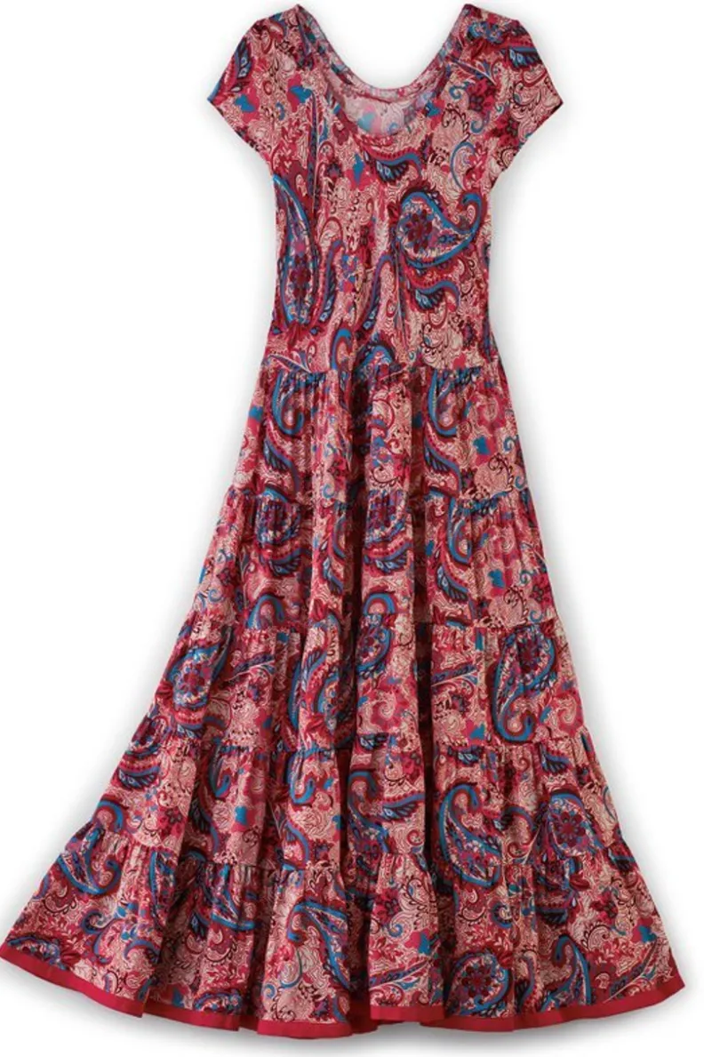 Vestido Kara de Soft Surroundings - Elegancia y comodidad en verde azulado vibrante con estampado jacobeo
