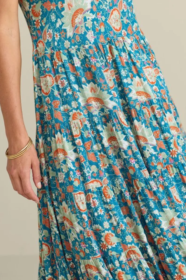 Vestido Kara de Soft Surroundings - Elegancia y comodidad en verde azulado vibrante con estampado jacobeo