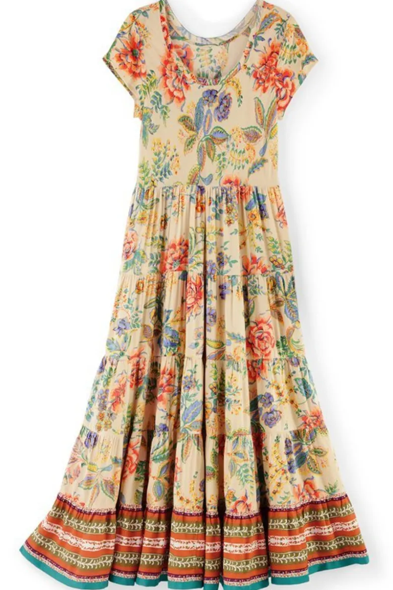 Vestido Kara de Soft Surroundings - Elegancia y comodidad en verde azulado vibrante con estampado jacobeo