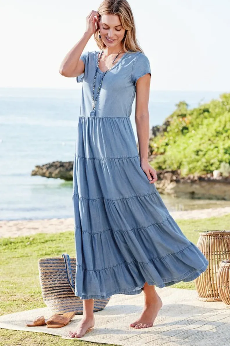 Vestido Casual Kara en Tencel™ - Ambiente Suave, Talla Mediana Azul Añil | Elegancia y Comodidad Diaria