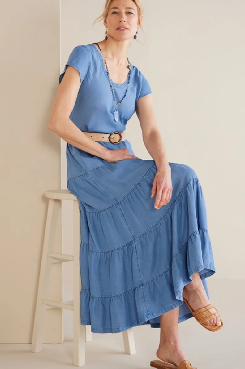 Vestido Casual Kara en Tencel™ - Ambiente Suave, Talla Mediana Azul Añil | Elegancia y Comodidad Diaria