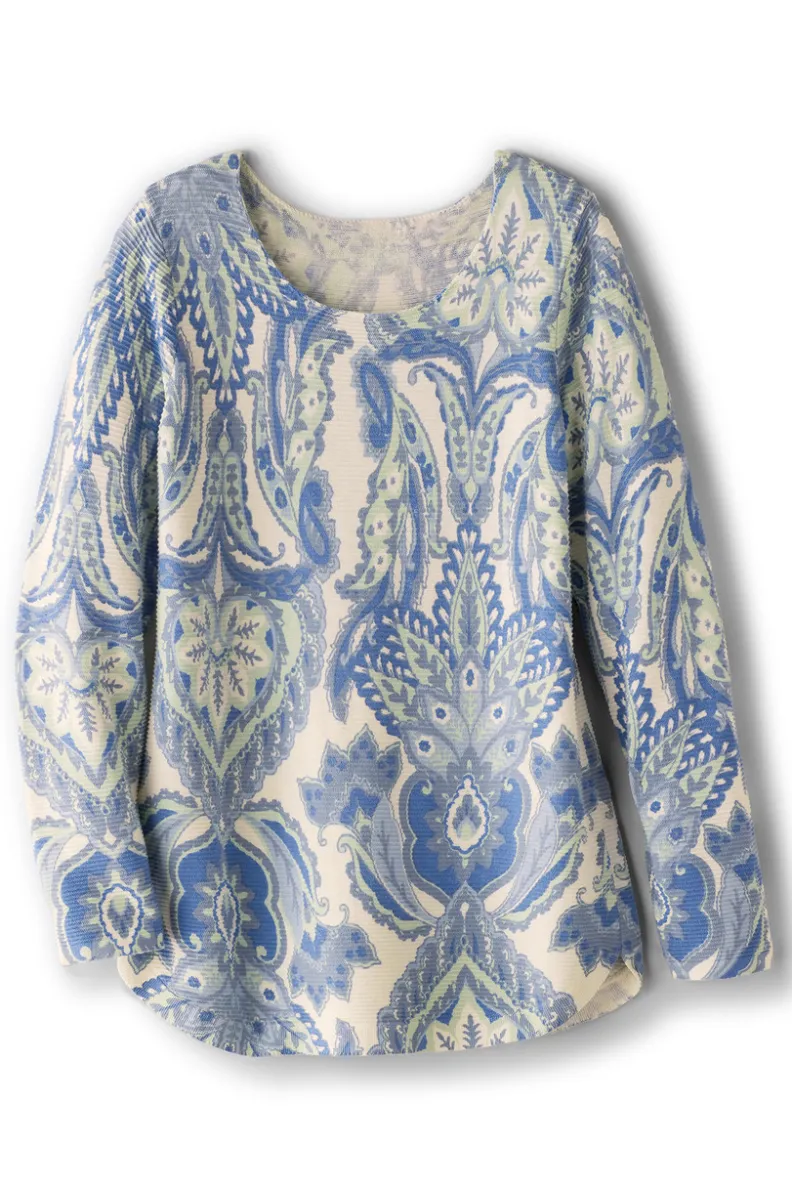 Suéter Tunico Kasey de Soft Surroundings - Abrigo Ligero en Azul Bufanda Global, Diseño Sencillo y Cómodo