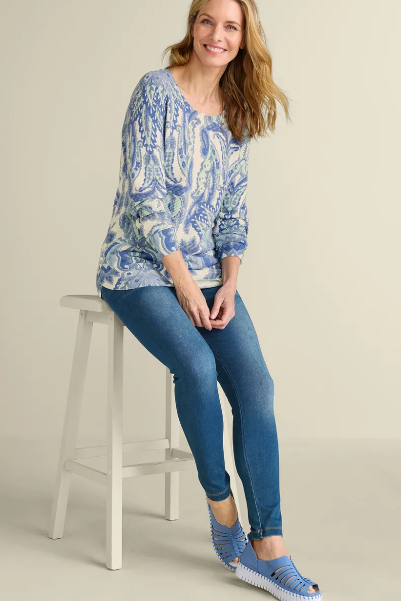 Suéter Tunico Kasey de Soft Surroundings - Abrigo Ligero en Azul Bufanda Global, Diseño Sencillo y Cómodo