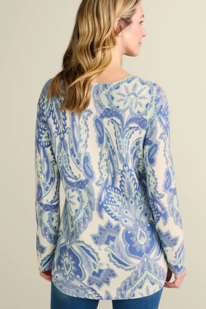 Suéter Tunico Kasey de Soft Surroundings - Abrigo Ligero en Azul Bufanda Global, Diseño Sencillo y Cómodo