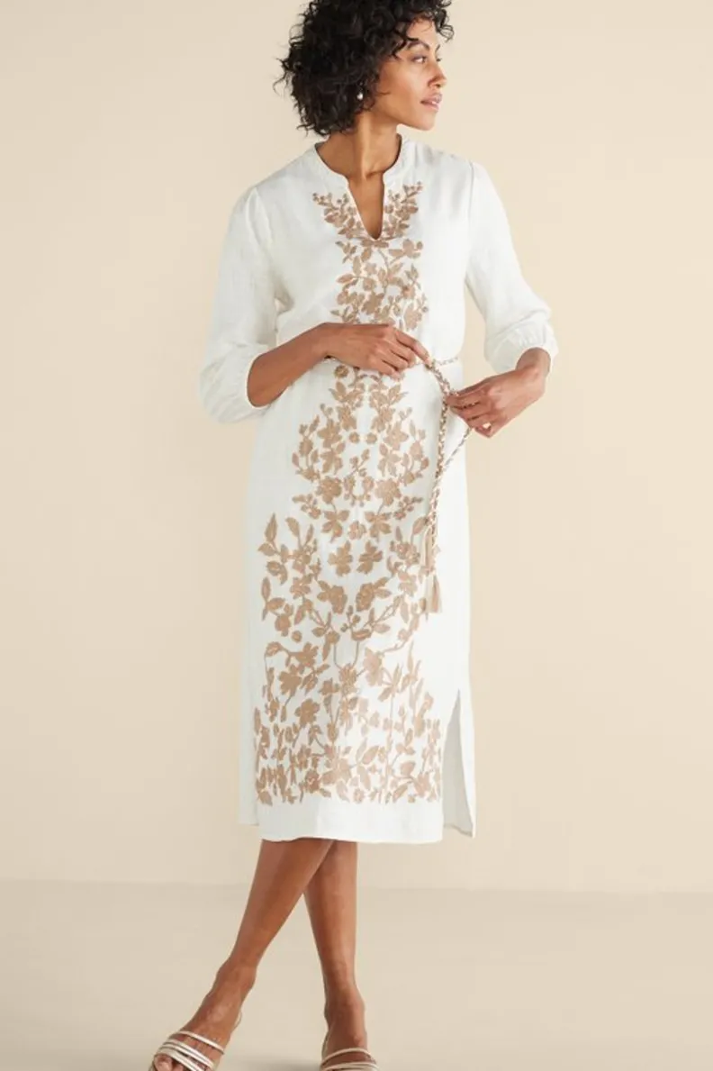 Vestido midi Kimora con bordados artesanales en tono marfil perlado - Soft Surroundings Collection