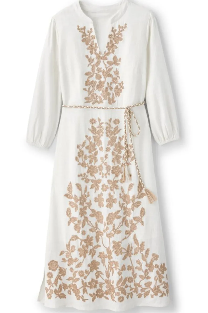 Vestido midi Kimora con bordados artesanales en tono marfil perlado - Soft Surroundings Collection