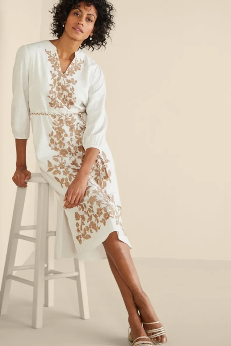 Vestido midi Kimora con bordados artesanales en tono marfil perlado - Soft Surroundings Collection