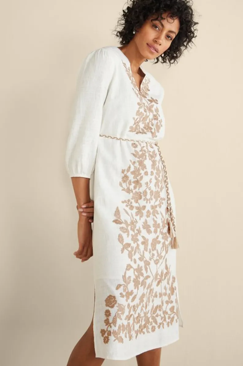 Vestido midi Kimora con bordados artesanales en tono marfil perlado - Soft Surroundings Collection
