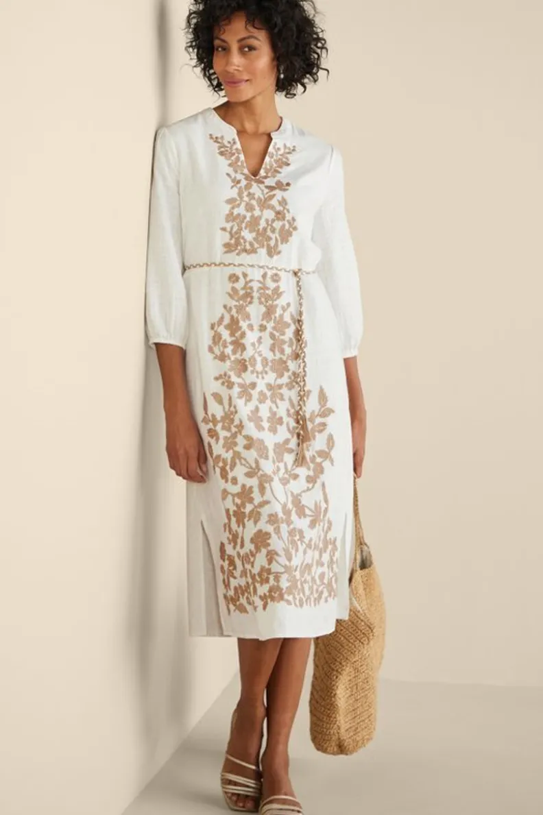 Vestido midi Kimora con bordados artesanales en tono marfil perlado - Soft Surroundings Collection