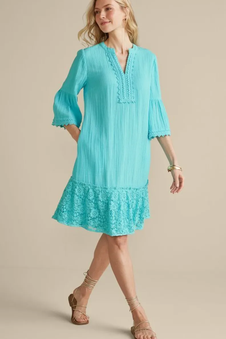 Vestido Veraniego Kiona en Gasas Suaves - Diseño Hawaiano en Tono Agua Marina | Colección Exclusiva Soft Surroundings