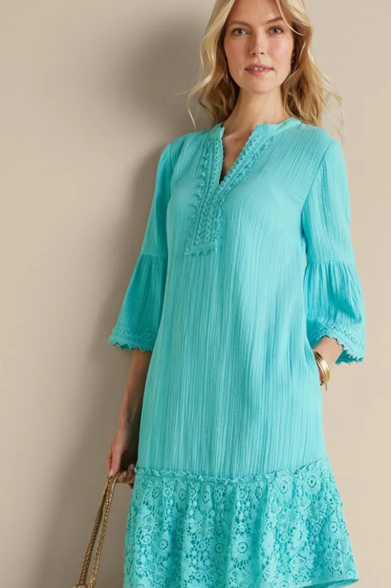 Vestido Veraniego Kiona en Gasas Suaves - Diseño Hawaiano en Tono Agua Marina | Colección Exclusiva Soft Surroundings