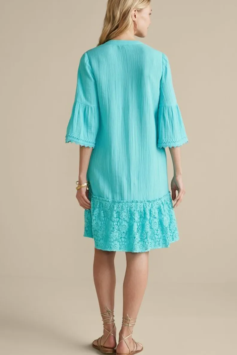 Vestido Veraniego Kiona en Gasas Suaves - Diseño Hawaiano en Tono Agua Marina | Colección Exclusiva Soft Surroundings