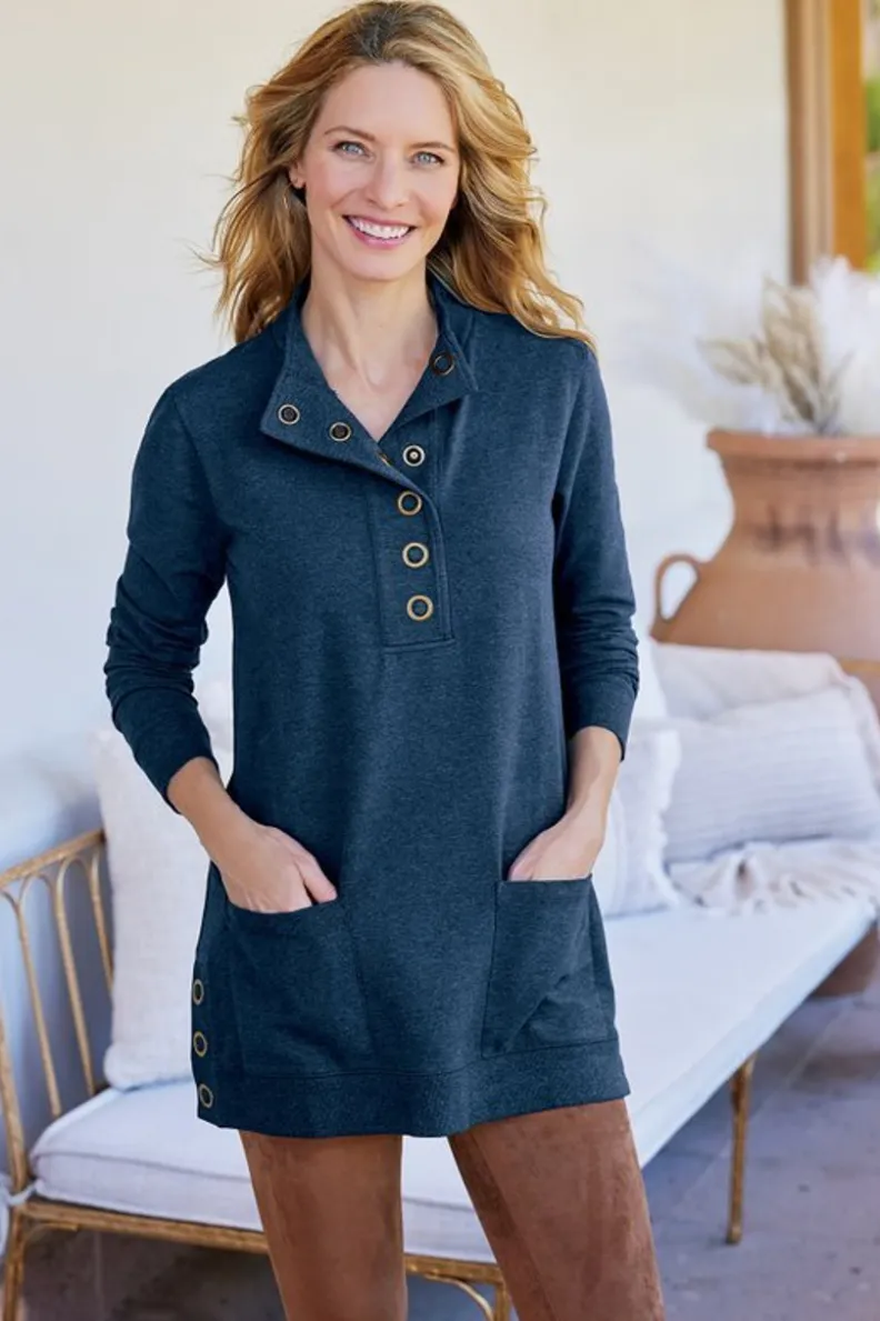 Blusas Casuales: Túnica Tejida Lakshmi con Mallas Ultra Suaves - Confort Soft Surroundings