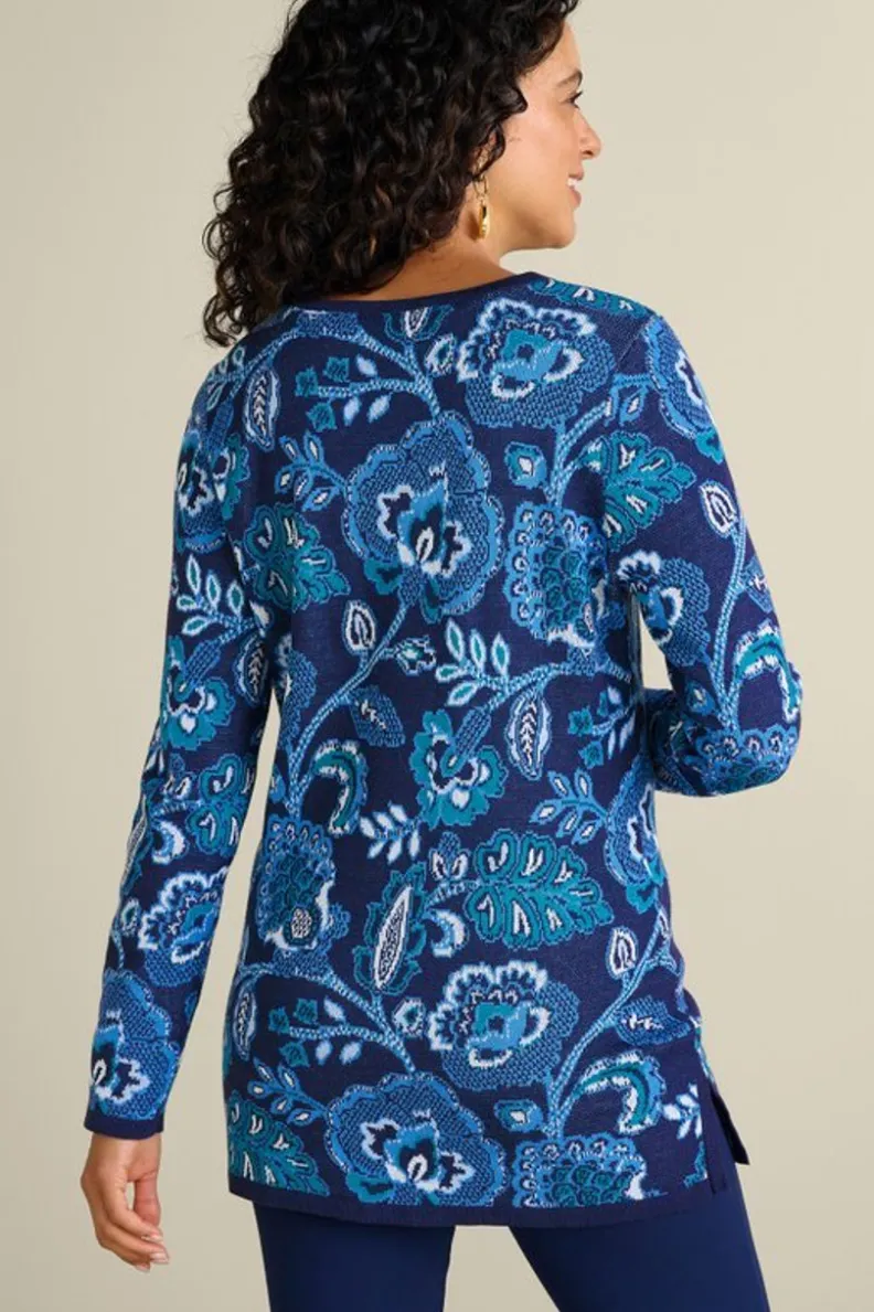 Jerséis Otoñales Leonor - Diseño Jacquard en Azul Jardín | Abrigo Versátil de Punto Suave