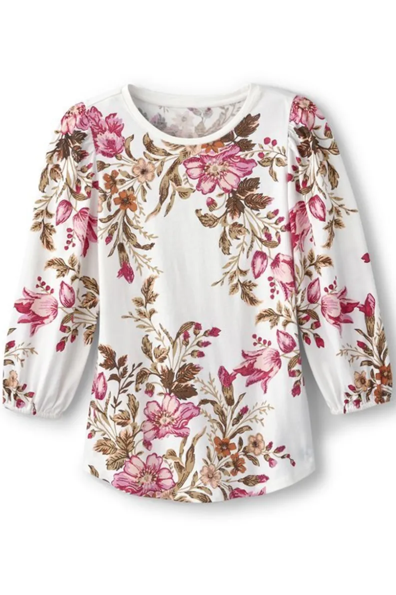 Blusa Lesley con Peonías Artísticas - Diseño Suave y Flores Pintadas a Mano