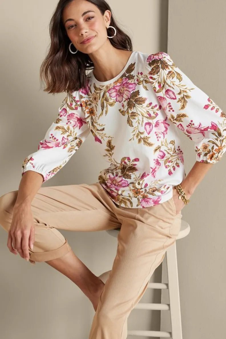 Blusa Lesley con Peonías Artísticas - Diseño Suave y Flores Pintadas a Mano