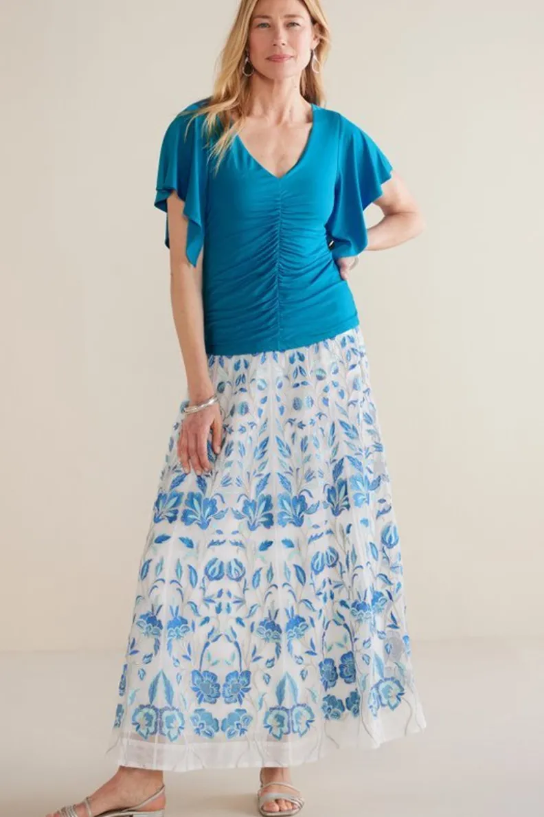 Blusa Leya con Detalles Fruncidos - Tono Azul Nórdico de Colección Entornos Suaves