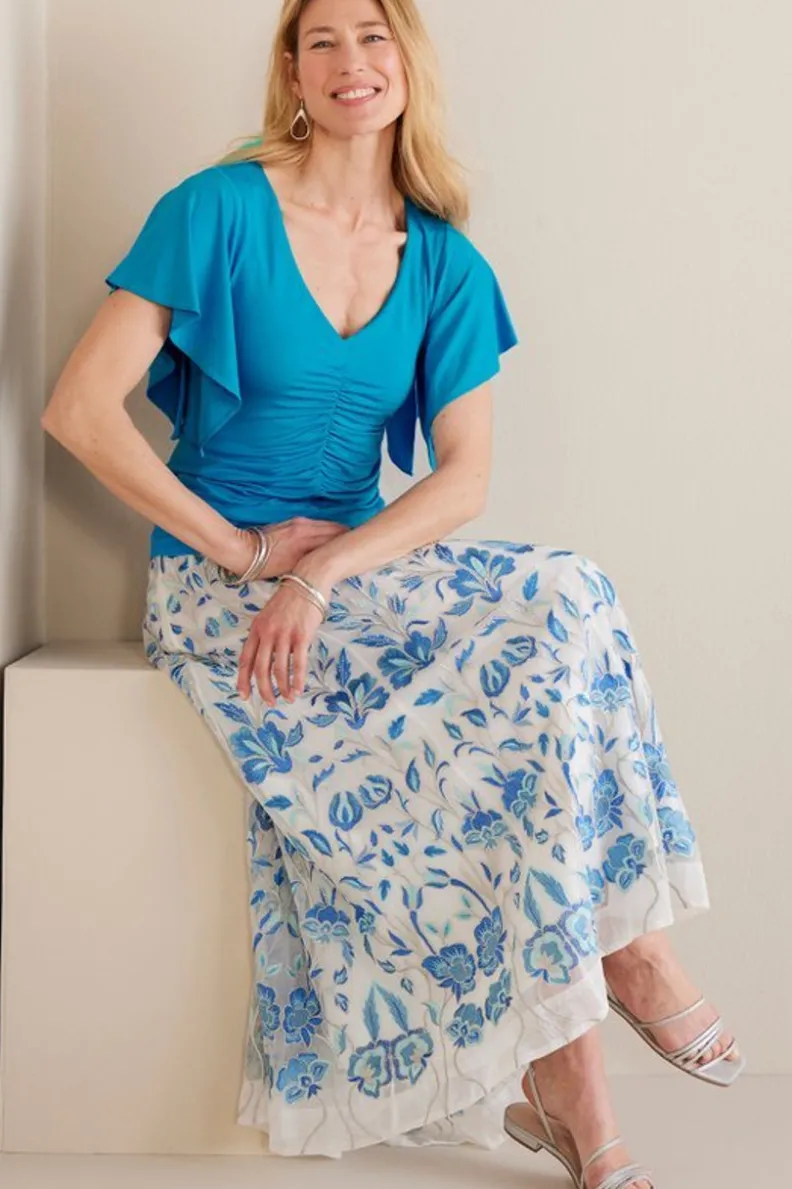 Blusa Leya con Detalles Fruncidos - Tono Azul Nórdico de Colección Entornos Suaves