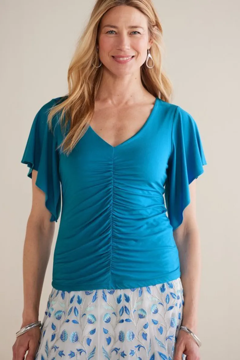 Blusa Leya con Detalles Fruncidos - Tono Azul Nórdico de Colección Entornos Suaves