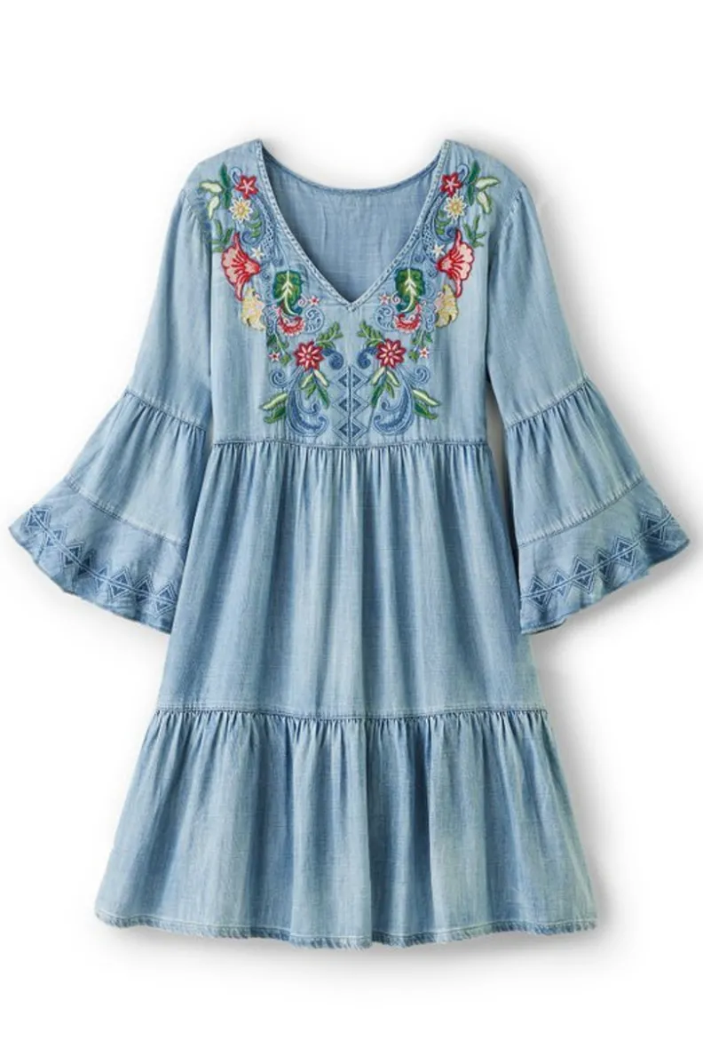 Vestido Corto Lina en Chambray Ligero - Estilo Casual con Toque Fresco de Soft Surroundings