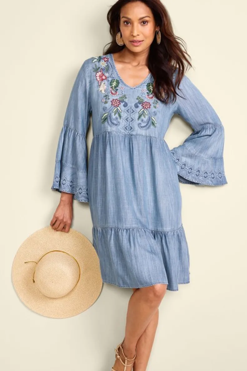 Vestido Corto Lina en Chambray Ligero - Estilo Casual con Toque Fresco de Soft Surroundings