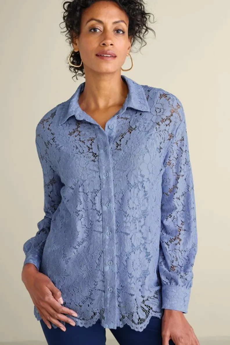 Blusa Lisa con encaje delicado - Cierre frontal de botones y diseño suave by Tops-Soft