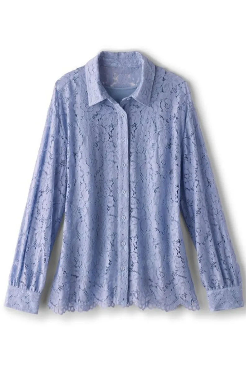 Blusa Lisa con encaje delicado - Cierre frontal de botones y diseño suave by Tops-Soft
