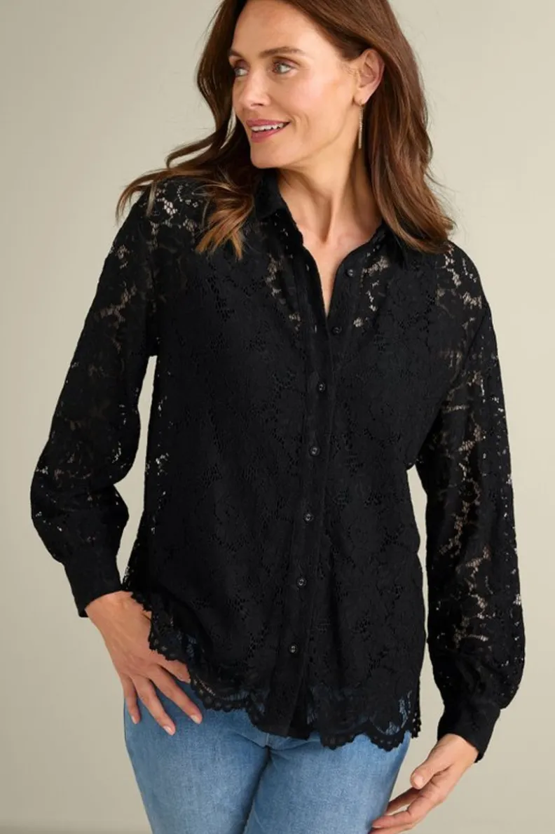 Blusa Lisa con encaje delicado - Cierre frontal de botones y diseño suave by Tops-Soft
