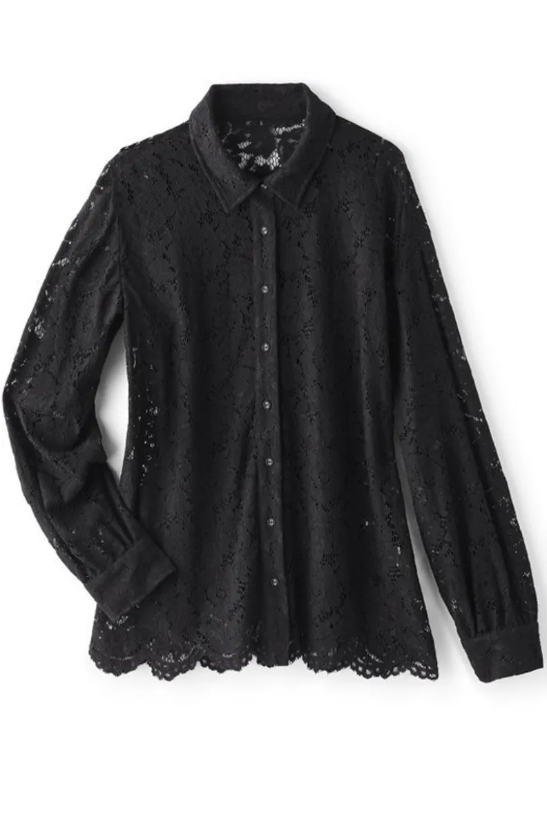Blusa Lisa con encaje delicado - Cierre frontal de botones y diseño suave by Tops-Soft