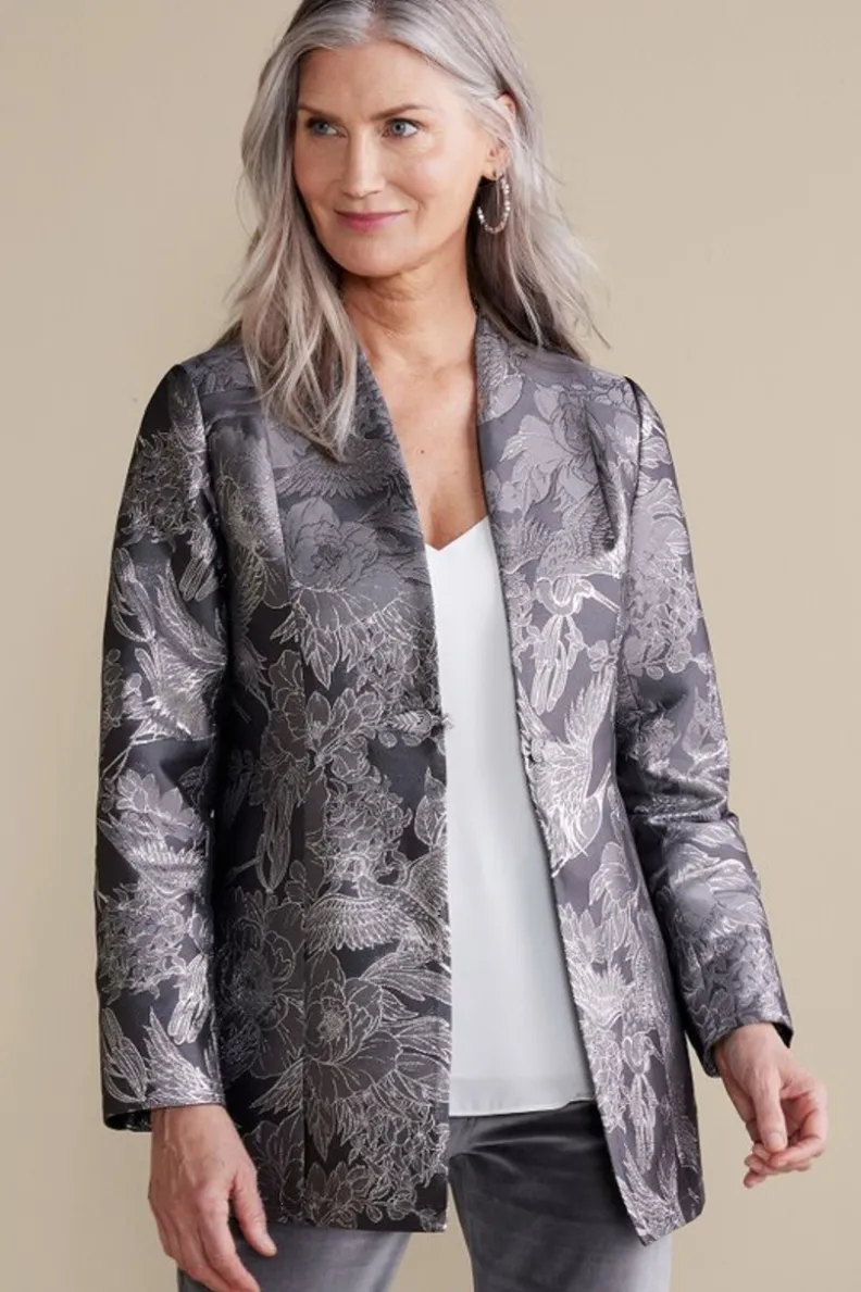 Chaqueta Jacquard Lismore de Soft Surroundings - Abrigo Elegante en Gris Tapiz con Diseño Único