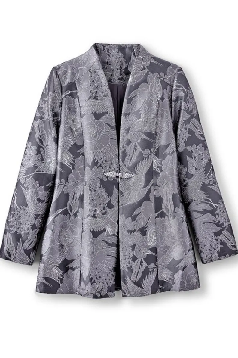 Chaqueta Jacquard Lismore de Soft Surroundings - Abrigo Elegante en Gris Tapiz con Diseño Único