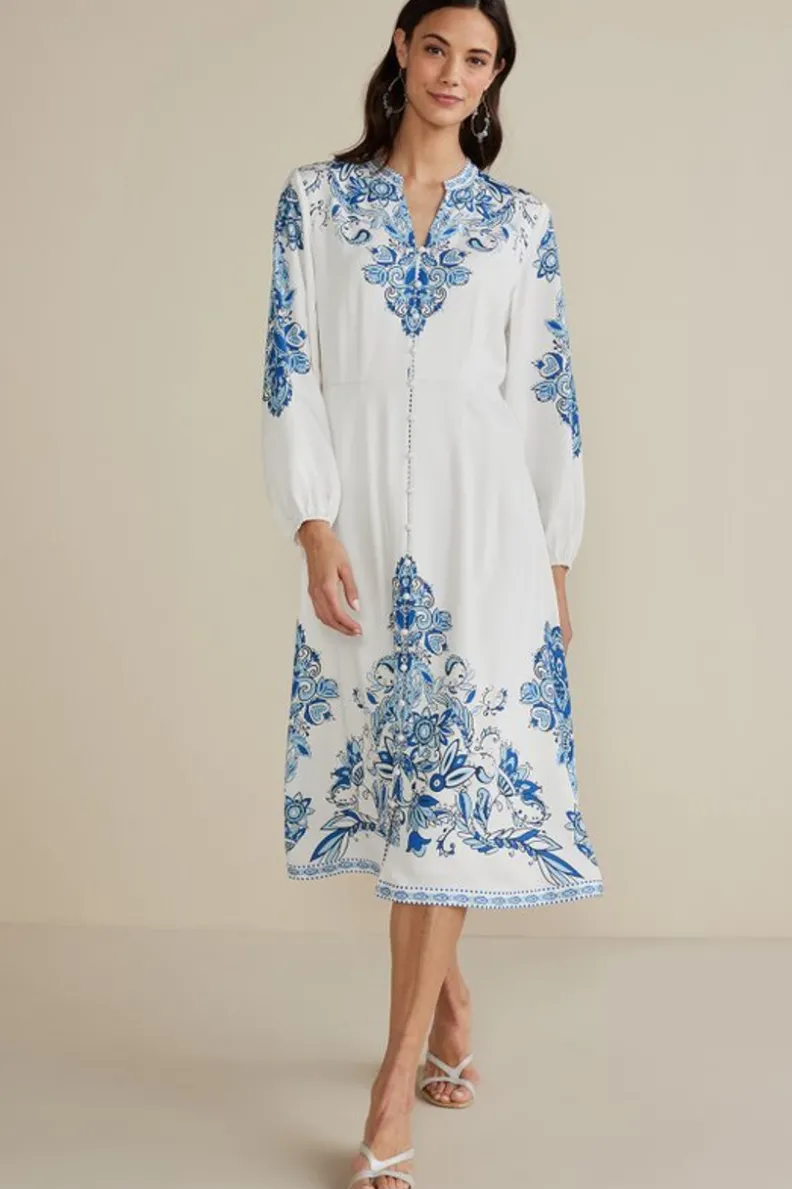 Vestido midi Louise con chalina estampada Perissa - Soft Surroundings colección primavera