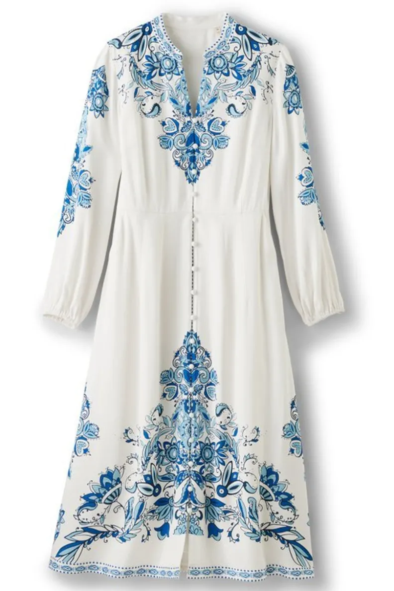 Vestido midi Louise con chalina estampada Perissa - Soft Surroundings colección primavera