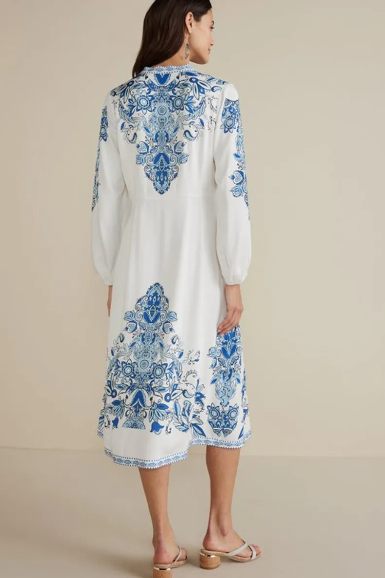 Vestido midi Louise con chalina estampada Perissa - Soft Surroundings colección primavera