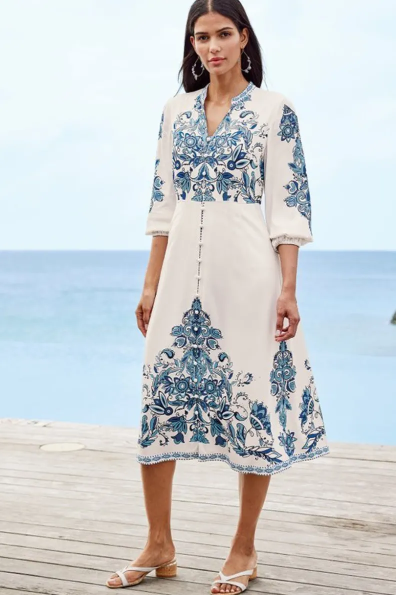 Vestido midi Louise con chalina estampada Perissa - Soft Surroundings colección primavera