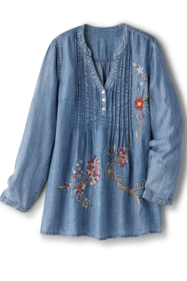 Blusa Casual Maddie en Tencel - Azul Medio Desgastado de Soft Surroundings