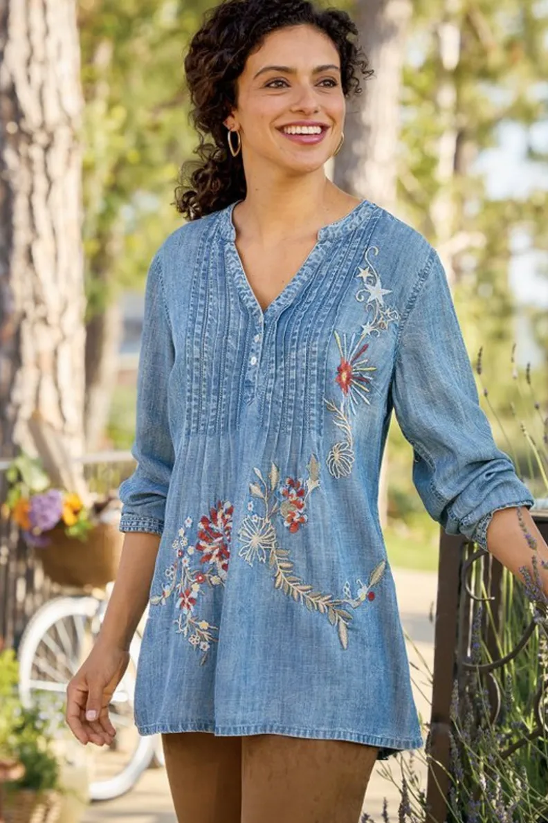 Blusa Casual Maddie en Tencel - Azul Medio Desgastado de Soft Surroundings