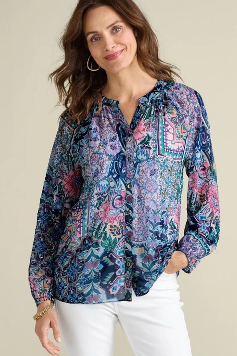 Blusa Elegante Maisie de Manga Larga con Detalles de Tapicería Safi - Soft Surroundings