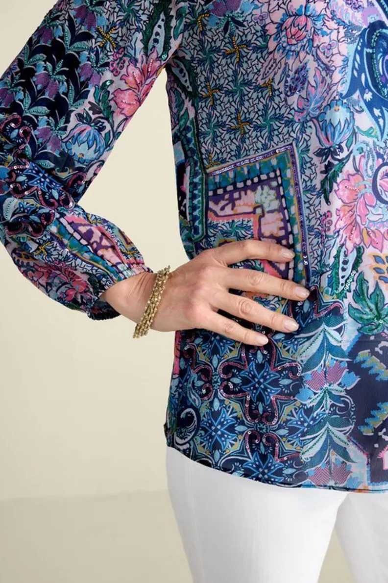 Blusa Elegante Maisie de Manga Larga con Detalles de Tapicería Safi - Soft Surroundings